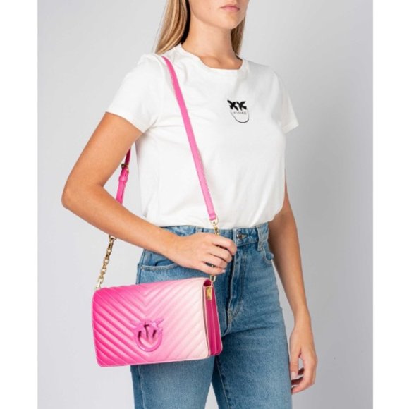 PINKO BNWT Italian Leather Pink Ombre Chevron Love Bag w Bronze Hardware + Birds - Picture 15 of 15